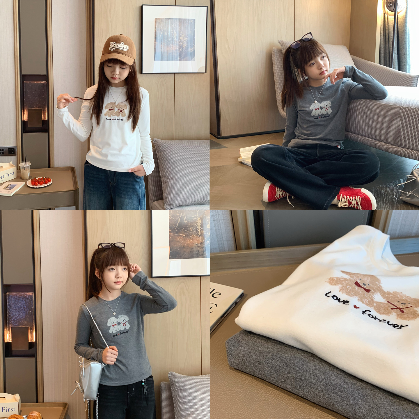 女大童薄绒卡通打底衫2025秋冬季新款初中生保暖长袖T恤软糯上衣