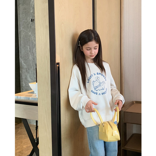 新款 青少年学生休闲宽松套头上衣 卡通圆领卫衣2026春装 女大童韩版