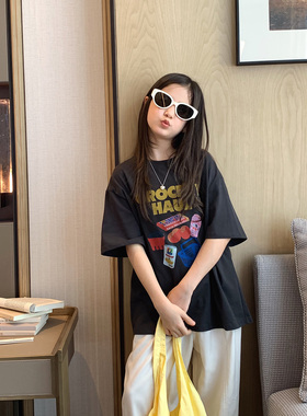 女大童宽松大版T恤2026夏季新款青少年美式街头感潮T亲子休闲短袖