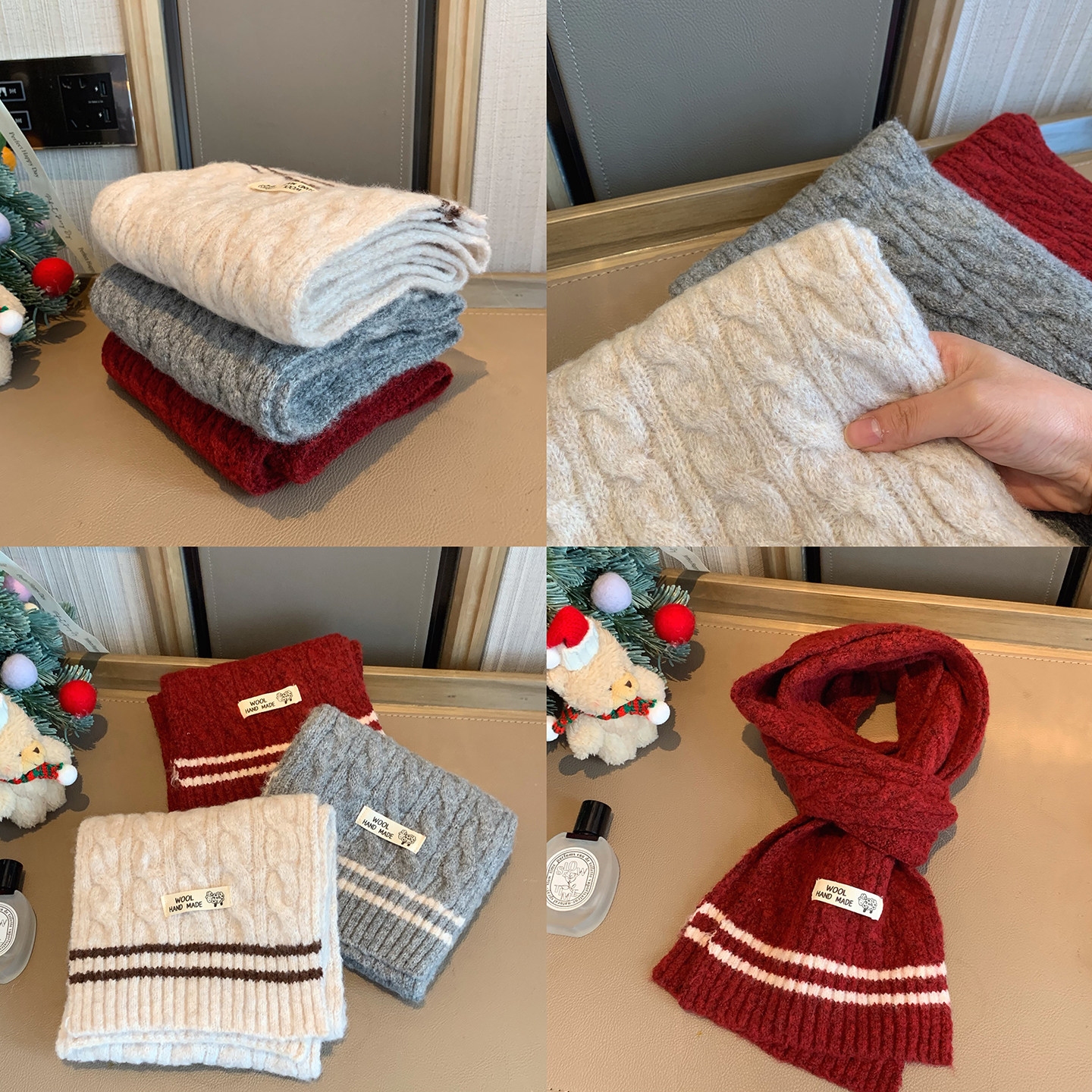 女大童学院风麻花围脖2025冬季新款学生毛线围巾校园保暖针织脖套