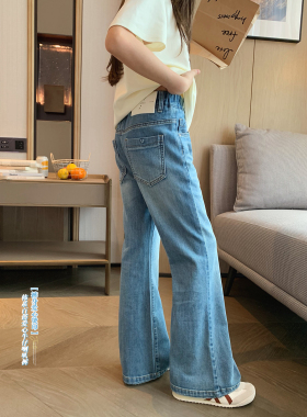 女大童韩版微喇牛仔裤2026春夏新款青少年弹力显瘦长裤学生喇叭裤