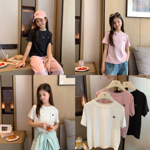 女大童刺绣小版 新款 青少年显瘦软糯短袖 亲子基础T 面膜T恤2026夏季