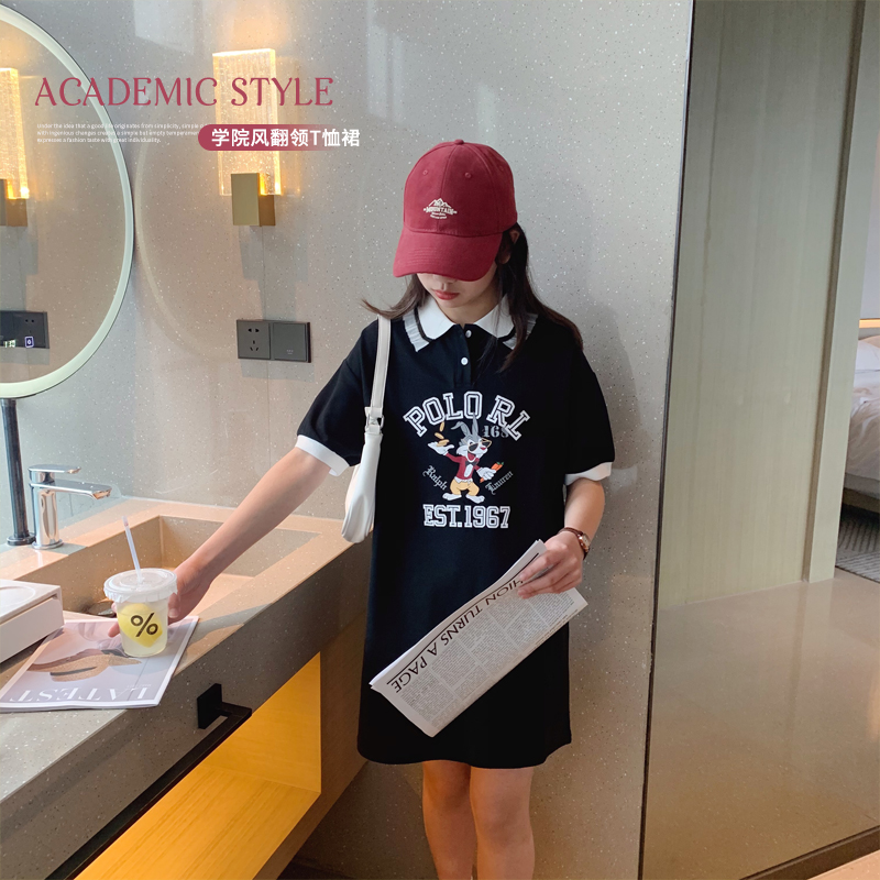 女童卡通POLO领直筒T恤裙