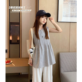 少女韩版 女大童无袖 新款 2025夏季 V领衬衣亲子度假上衣 格子娃娃衫