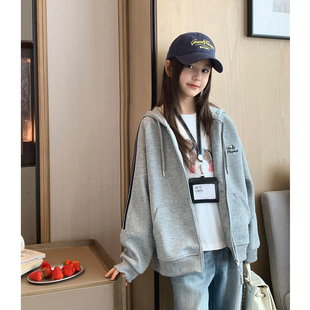 女大童刺绣卫衣开衫2026春季新款青少年韩版休闲宽松连帽学生外套