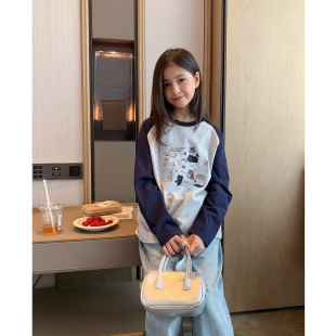 新款 T恤2026春装 青少年宽松休闲棉T学生上衣 卡通插肩袖 女大童韩版