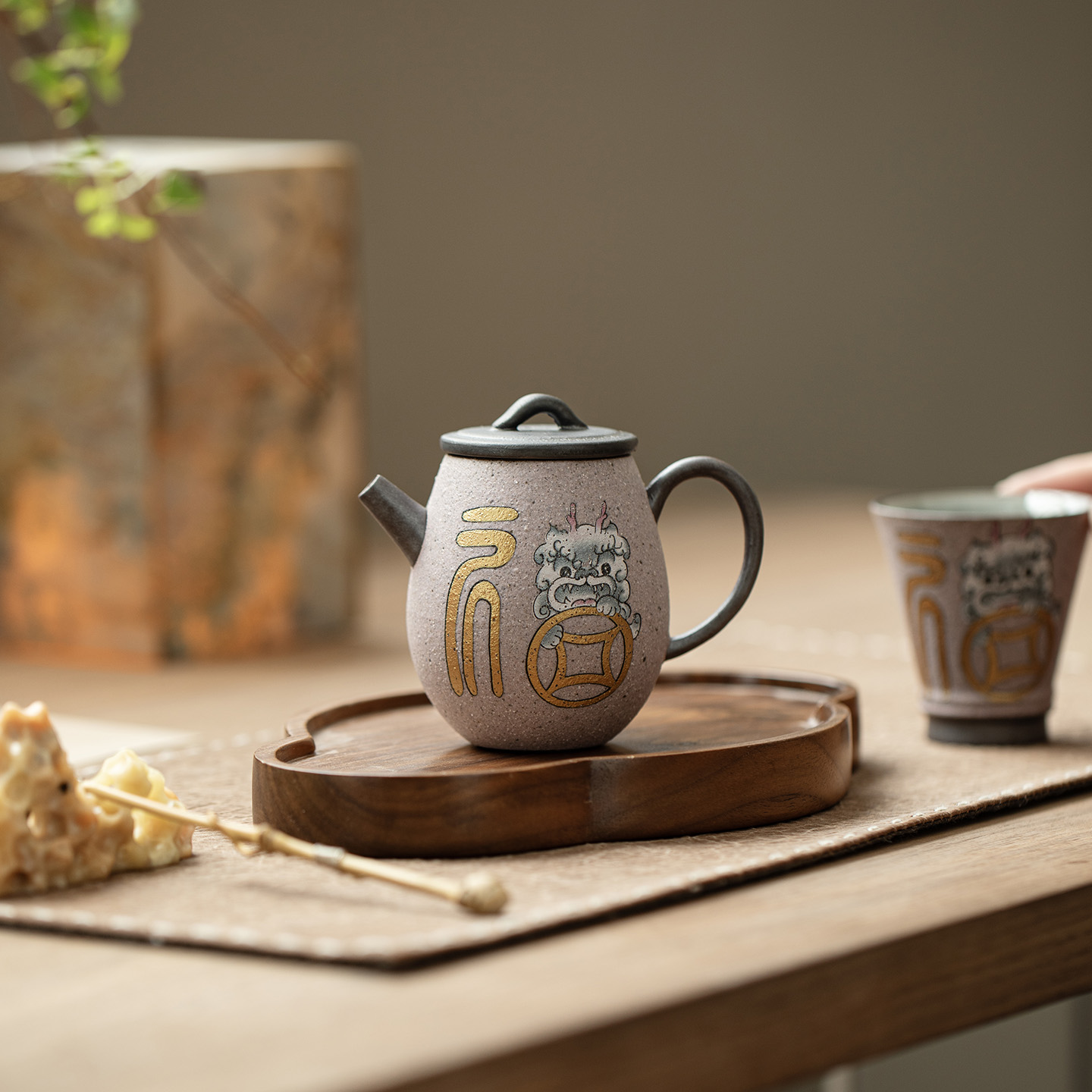 中式复古国潮福狮一壶一杯 家用办公功夫茶具茶杯泡茶品茗器具