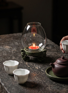 复古三星堆玻璃罩防风烛台灯禅意茶室氛围灯家用蜡烛底座桌面摆件