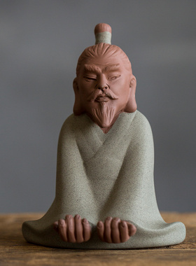 三国写实茶宠刘备 陶瓷材质 茶几小摆件 放置笔刷茶夹小茶玩