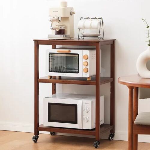 全实木厨房置物架微波炉收纳架