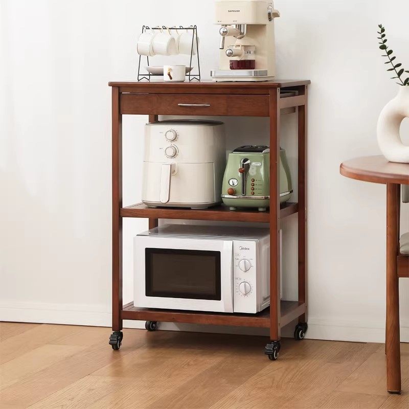 可移动实木厨房微波炉置物架电饭煲烤箱电器层架小家电储物收纳架