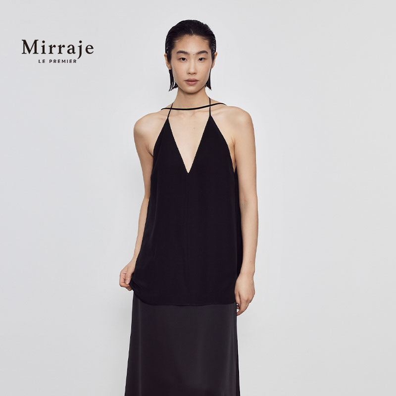 吸湿排汗黑色夏季真丝吊带交叉