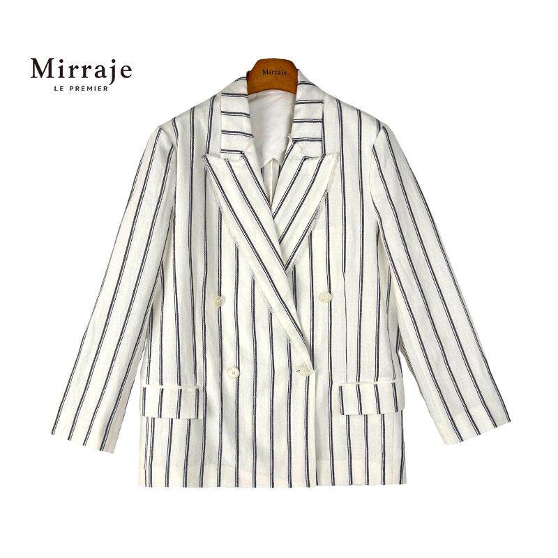 Mirraje苎麻条纹宽松西装外套女