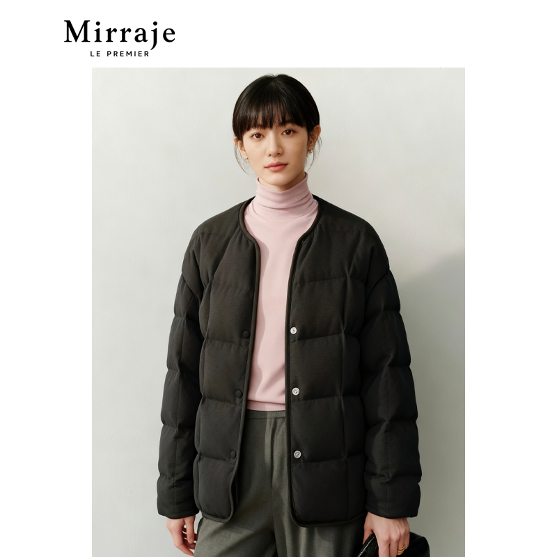Mirraje天丝醋酸针织围脖可拆卸白鹅绒短款羽绒服