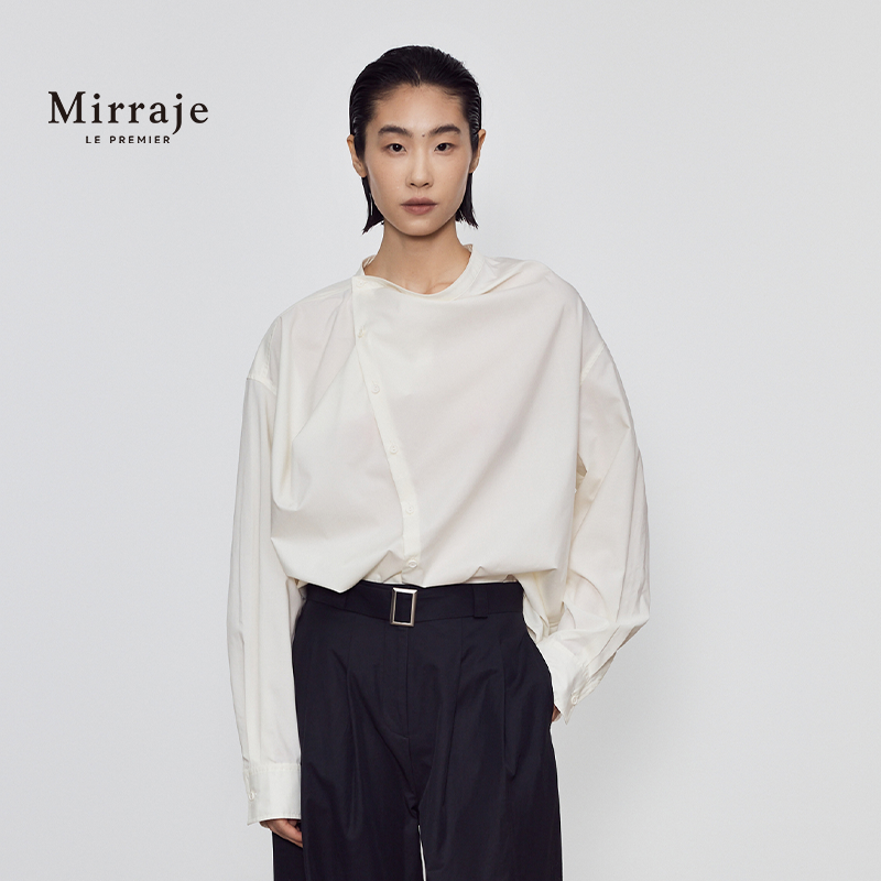 Mirraje新款斜圆领长袖衬衫