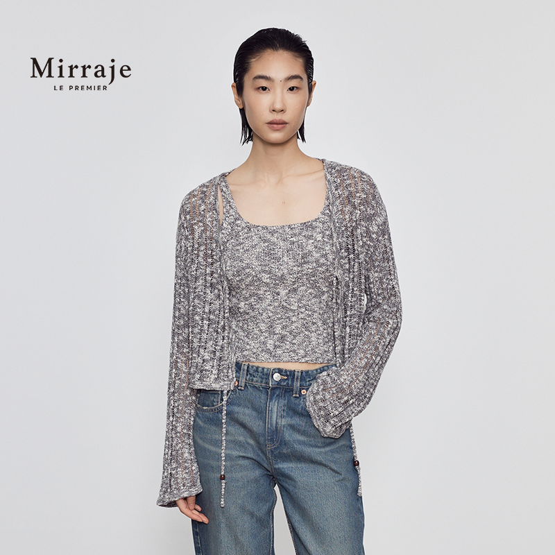 Mirraje 新款系带喇叭袖薄款针织短开衫慵懒松弛感针织吊带背心