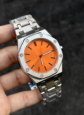 无LOGO手表橙色小众设计男士手表2025新款百搭学生夜光防水潮流表