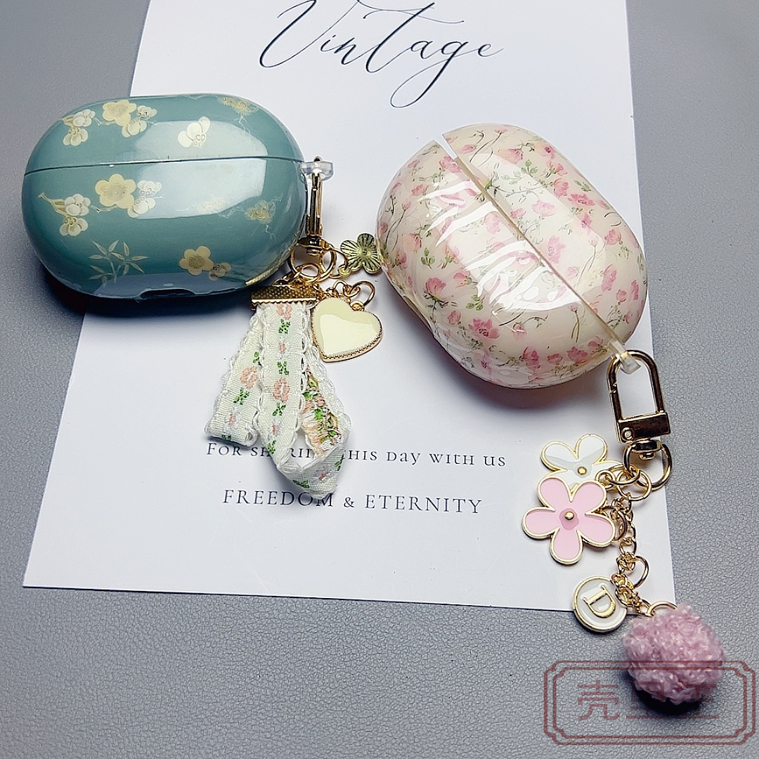 夏日华为苹果小碎花带吊坠耳机套