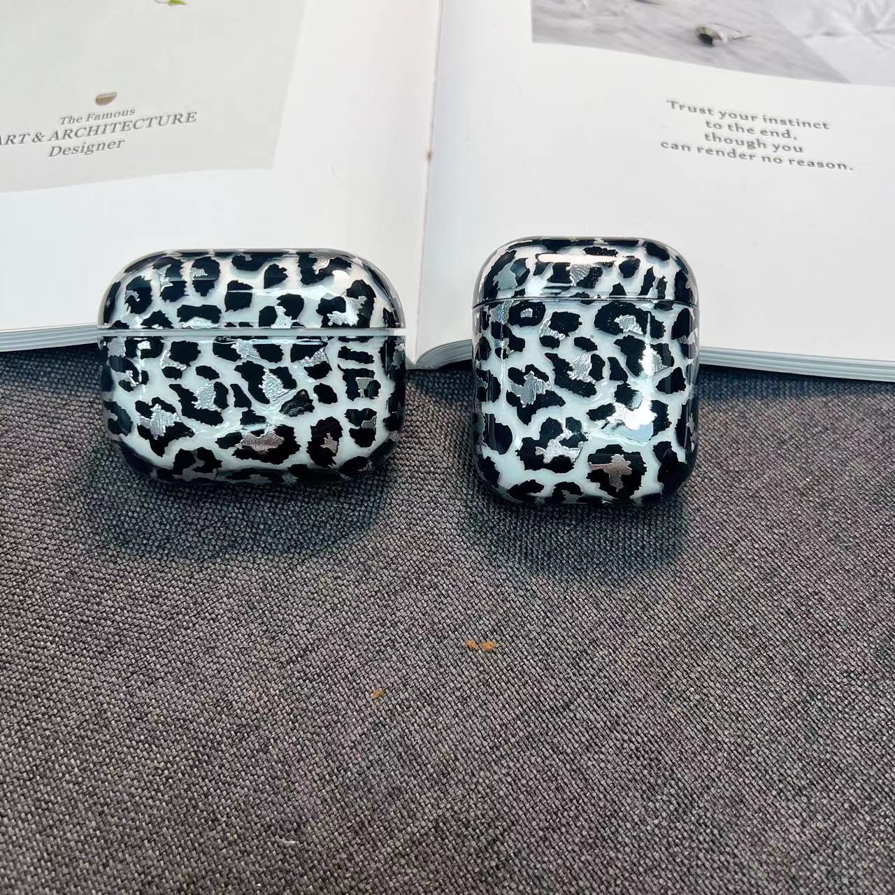 日韩高级黑色豹纹适用苹果airpodspro新二代耳机保护套AirPods12345代蓝牙耳机保护壳无线ins