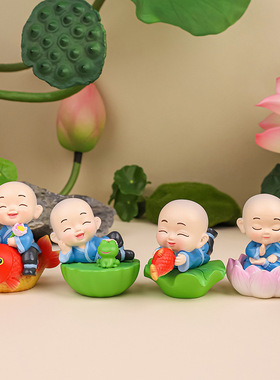 禅运小和尚摆件佛系摆件可爱小沙弥树脂工艺品办公桌面装饰寺庙礼