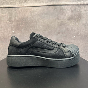 牛皮小众款 男士 贝壳鞋 韩版 街拍设计款 透气男鞋 暗黑系复古厚底板鞋