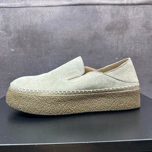 透气懒人鞋 男牛反绒手工上线乐福鞋 复古厚底轻便帆船鞋 街拍设计款