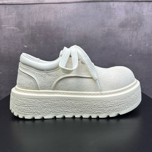 松糕鞋 街拍设计款 小众款 男真皮增高休闲皮鞋 复古白厚底大头德比鞋