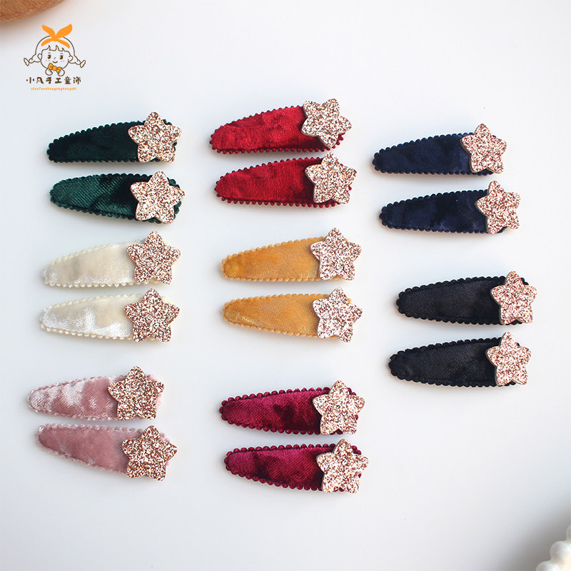 小凡手工秋冬韩国进口儿童发饰宝宝刘海夹丝绒五角星bb夹边夹发夹