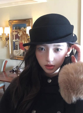 羊毛呢帽子女秋冬季法式赫本风礼帽卷边时尚盆帽保暖渔夫帽贝雷帽