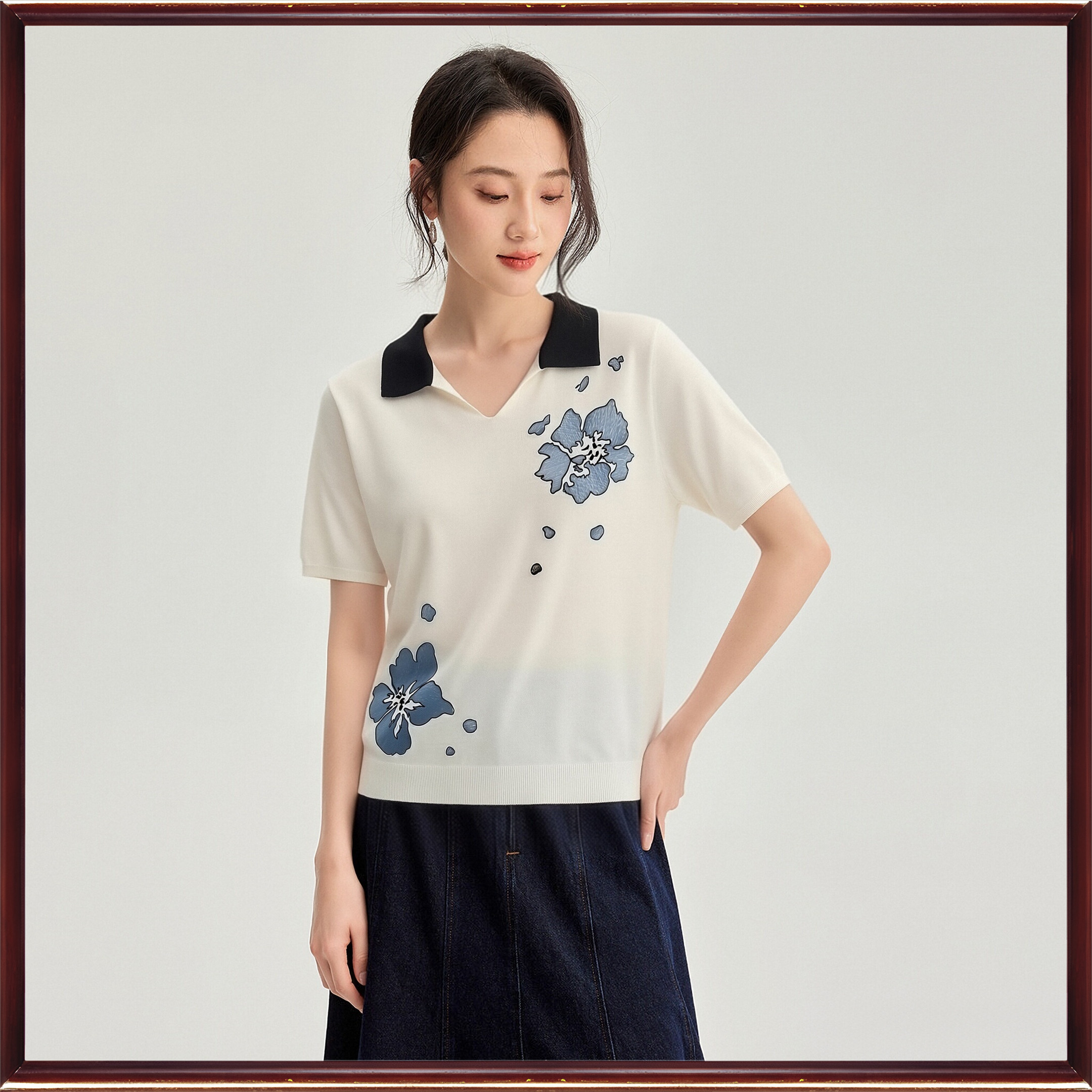 鼎成麻业正品2026夏季休闲文艺亚麻针织衫刺绣翻领短袖T恤女8018