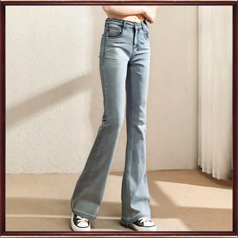 贝影2026新款春季 直筒时尚高腰显瘦水洗百搭微喇牛仔长裤女3230