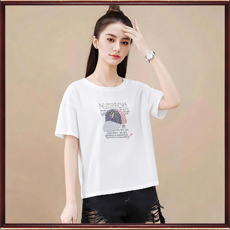 欧之琴正品夏季断码折扣 休闲莫代尔纯棉宽松短袖圆领T恤女66631