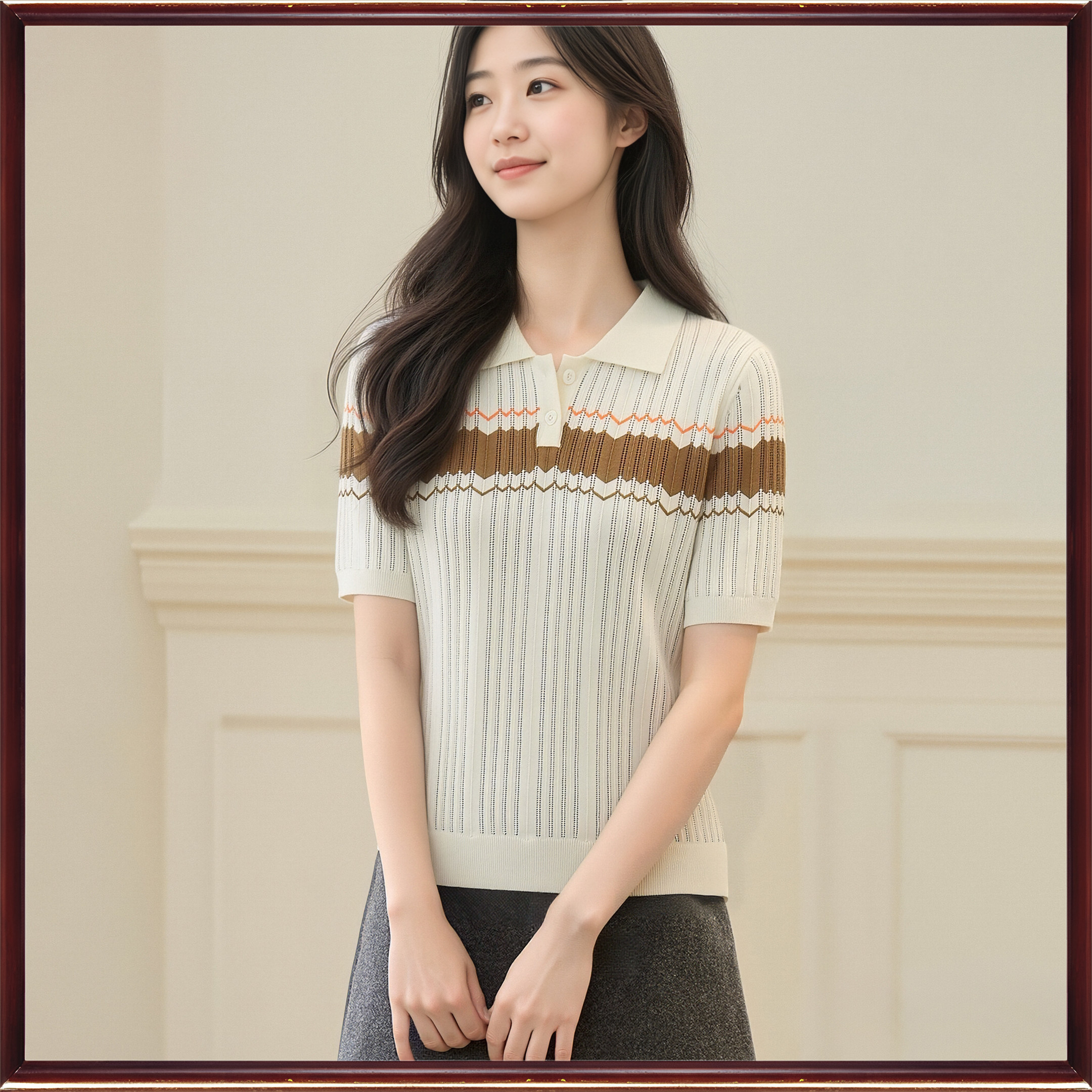 鼎成麻业正品2026夏季薄款休闲百搭亚麻针织衫翻领短袖T恤女8255