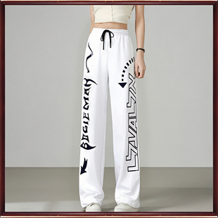 女30041 纯棉松紧高腰直筒阔腿运动休闲长裤 正品 拓谷潮牌春秋白色
