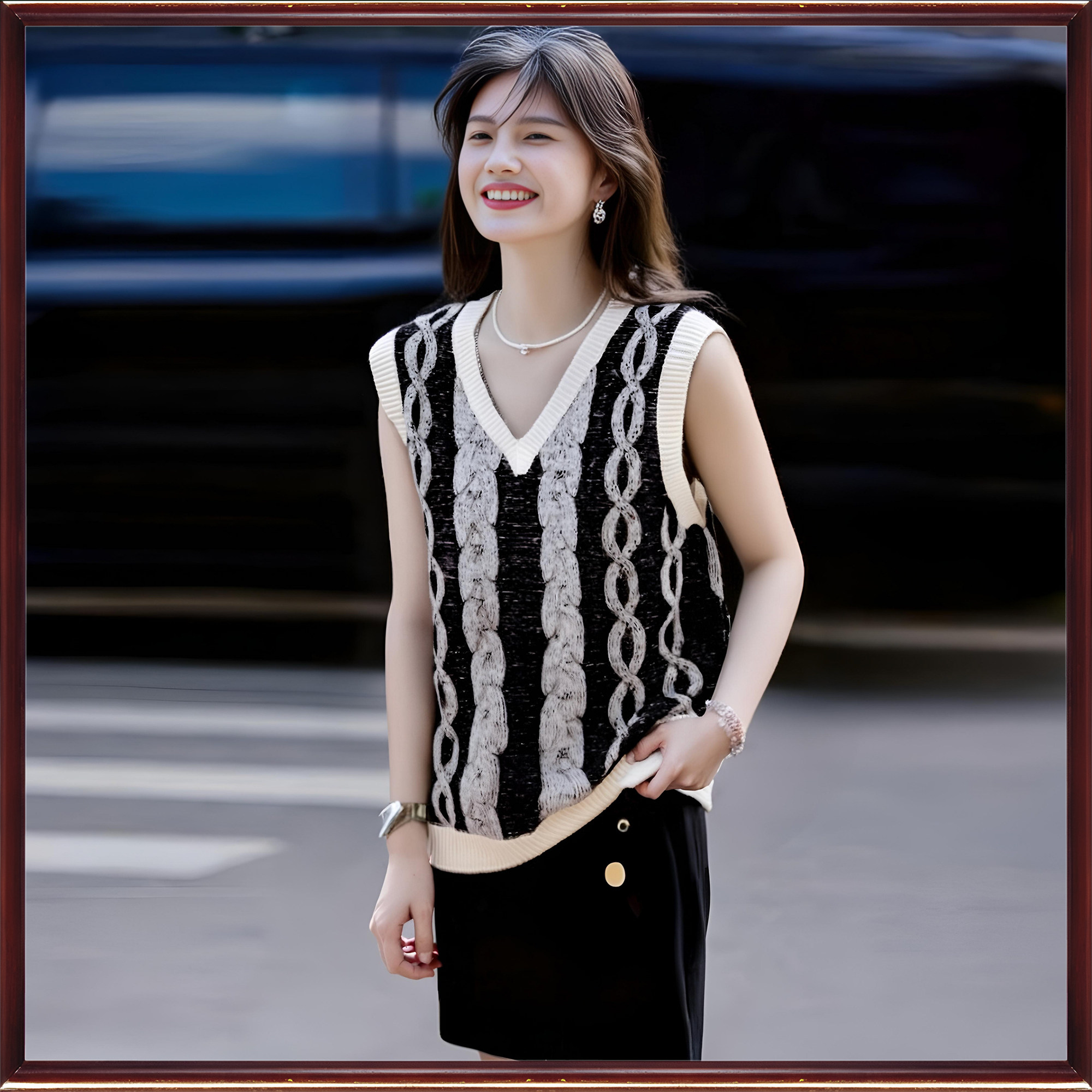 拓谷潮牌专柜扎哈折扣春秋新款 休闲针织学院无袖毛衣背心女20853