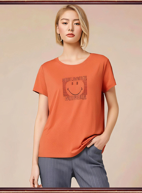 专柜欧之琴夏季断码折扣 莫代尔纯棉显瘦短袖圆领T恤女66515