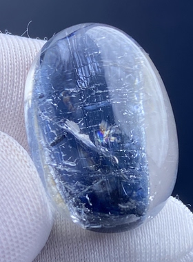 天然水晶包裹体蓝碧玺吊坠裸石蛋面DIY碧玺饰品项链戒指一物一图