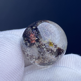 天然水晶包裹体黄铜矿铁矿吊坠圆珠DIY水晶单珠配珠饰品项链14mm