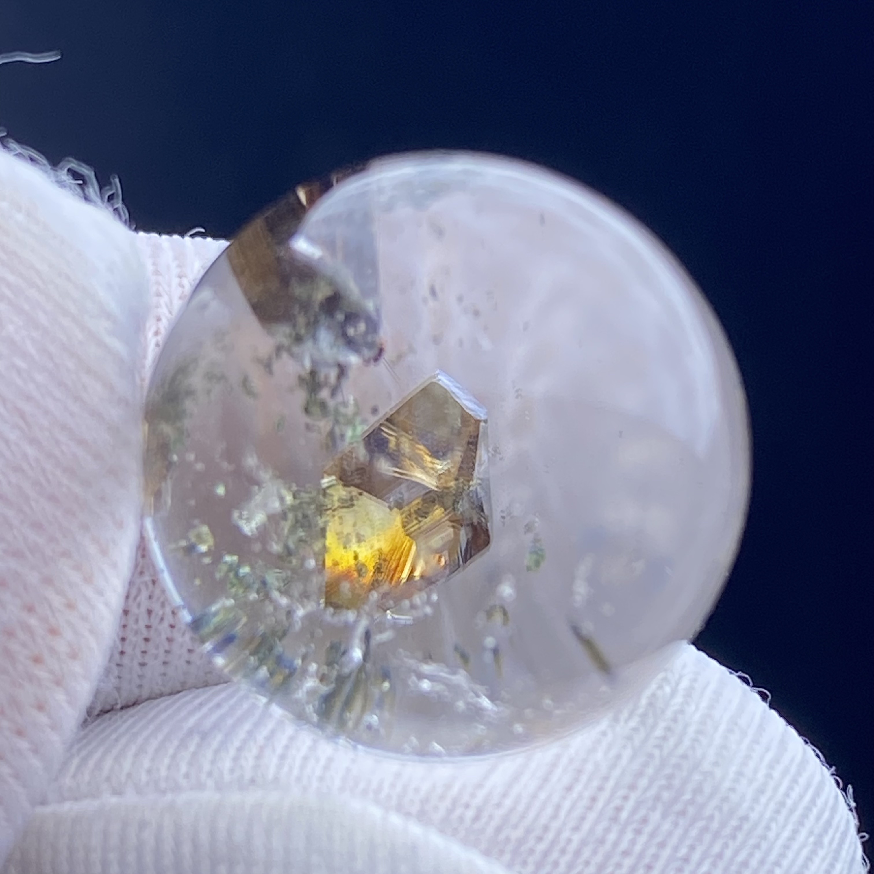 天然水晶钛晶绿幽灵共生七彩矿石吊坠圆珠DIY矿石单珠饰品16mm