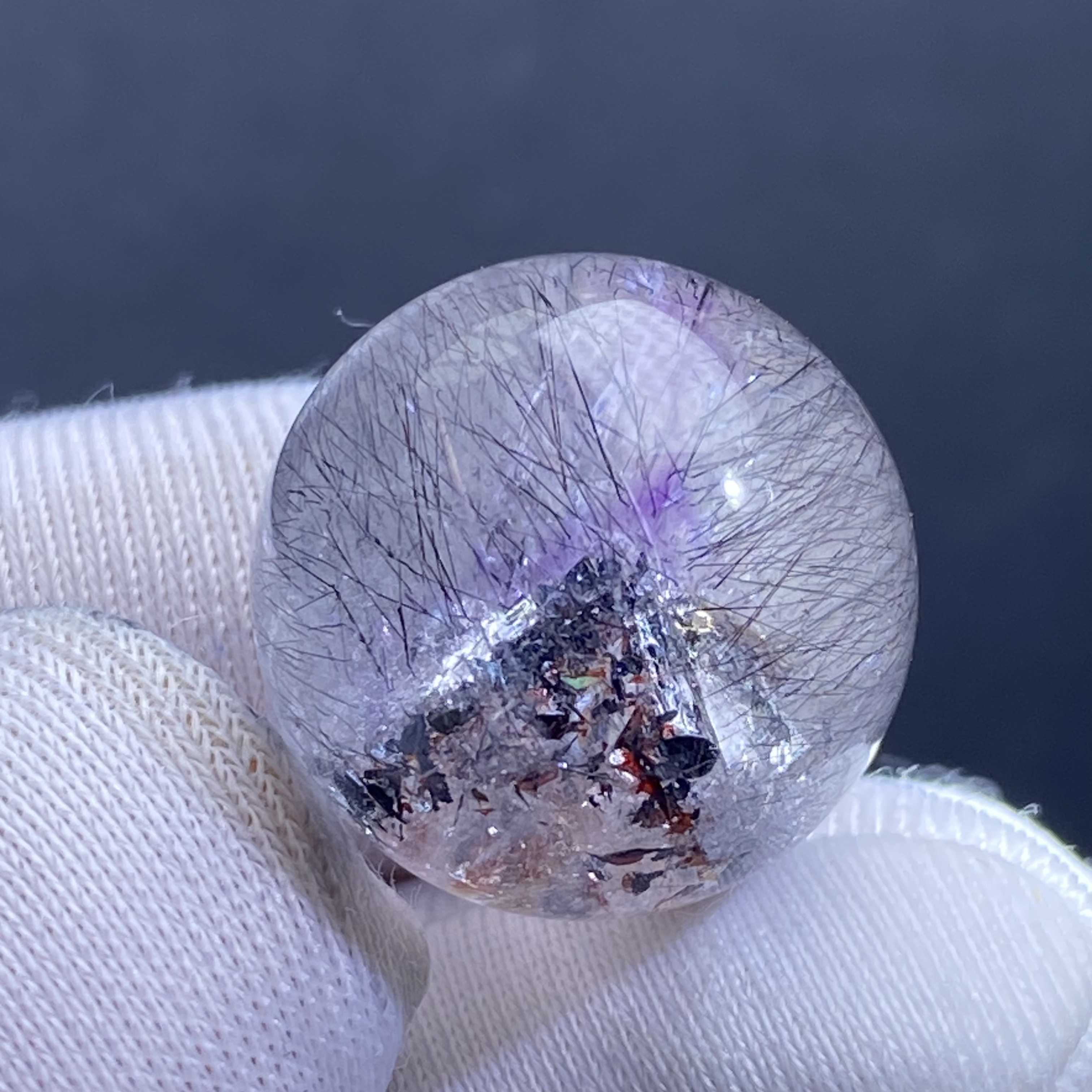 天然水晶紫晶发云母银山金字塔吊坠圆珠DIY紫发单珠饰品16mm