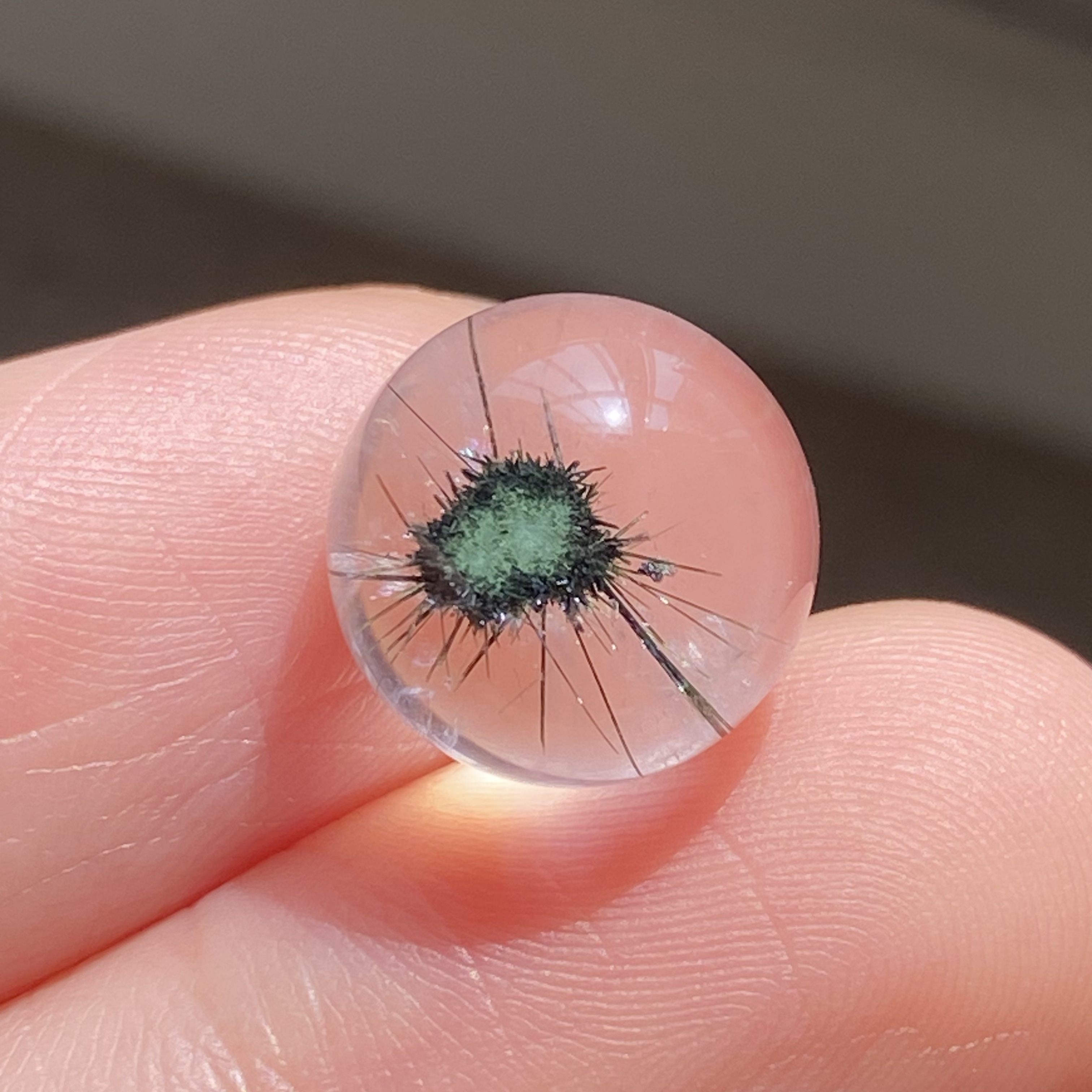 天然水晶包裹体海胆花吊坠圆珠DIY海胆发单珠饰品可做戒指11.5mm