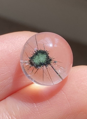 天然水晶包裹体海胆花吊坠圆珠DIY海胆发单珠饰品可做戒指11.5mm