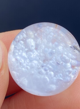 天然水晶浅蓝兔毛毛团吊坠圆珠DIY水晶单珠饰品项链15.5mm