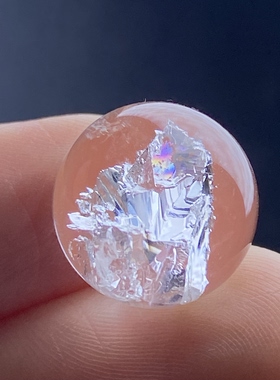 天然水晶包裹体晶中晶吊坠圆珠DIY水晶单珠饰品项链13.5mm