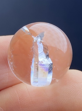 天然水晶包裹体七彩晶中晶吊坠圆珠DIY水晶单珠饰品项链15mm