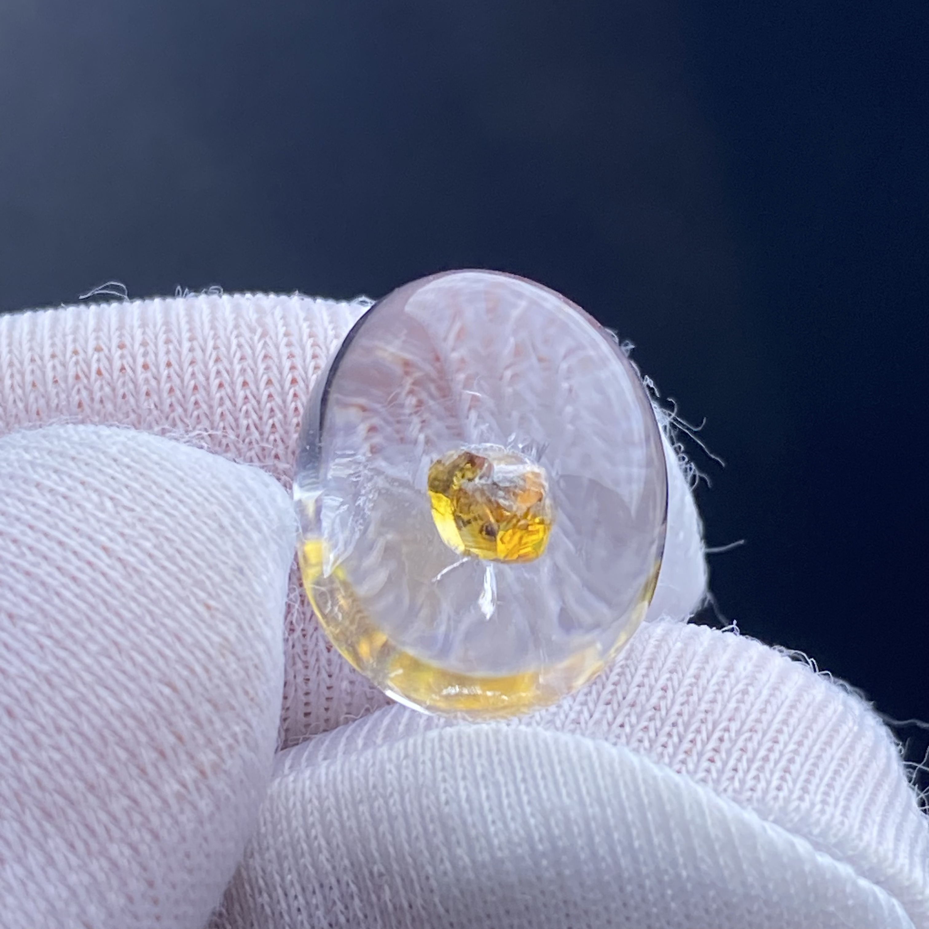 天然水晶包裹体黄色矿石吊坠裸石蛋面DIY水晶矿石饰品可做戒指