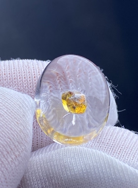天然水晶包裹体黄色矿石吊坠裸石蛋面DIY水晶矿石饰品可做戒指