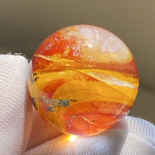 天然水晶红黄胶花包裹绿幽灵吊坠圆珠DIY水晶单珠饰品项链21mm