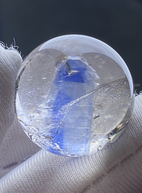 天然水晶包裹体蓝色矿石吊坠圆珠DIY矿石单珠饰品奇石项链16mm