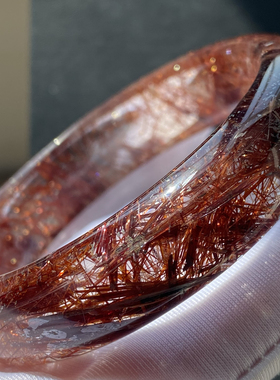 天然水晶原石打磨发晶手镯 女款红铜发晶铜条发圈口54mm一物一图